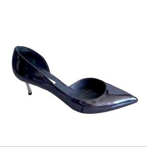 CASADEI Italy Pointy Toe D’Orsay Purple Patent Leather Pumps Silver Heels 8.5